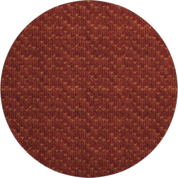 HomeRoots 8' Washable Burgundy and Brown Geometric Round Rug with UV Protection for High-Traffic Areas 647077