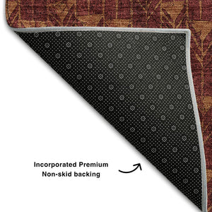 HomeRoots 8' Washable Burgundy and Brown Geometric Round Rug with UV Protection for High-Traffic Areas 647077