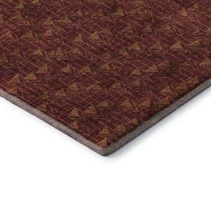 HomeRoots 8' Washable Burgundy and Brown Geometric Round Rug with UV Protection for High-Traffic Areas 647077