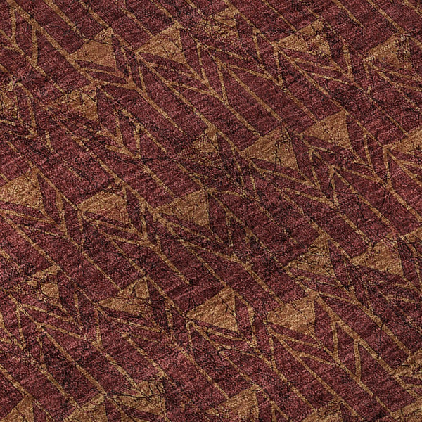 HomeRoots 8' Washable Burgundy and Brown Geometric Round Rug with UV Protection for High-Traffic Areas 647077