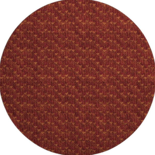 HomeRoots 8' Washable Burgundy and Brown Geometric Round Rug with UV Protection for High-Traffic Areas 647077