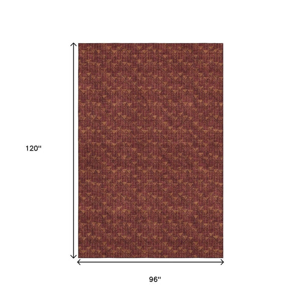 HomeRoots 8' X 10' Burgundy & Brown Geometric Area Rug - Washable, UV Protected, Stylish & Durable Floor Covering 647078