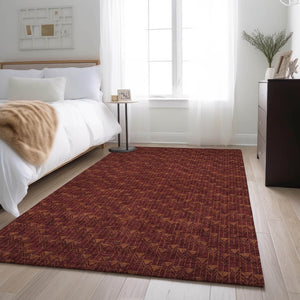 HomeRoots 8' X 10' Burgundy & Brown Geometric Area Rug - Washable, UV Protected, Stylish & Durable Floor Covering 647078