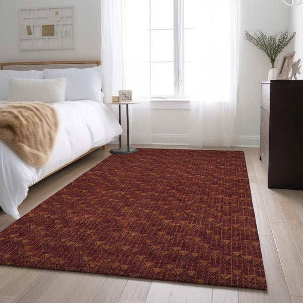 HomeRoots 8' X 10' Burgundy & Brown Geometric Area Rug - Washable, UV Protected, Stylish & Durable Floor Covering 647078