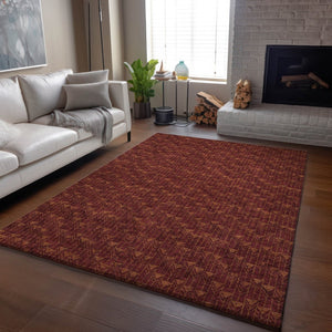 HomeRoots 8' X 10' Burgundy & Brown Geometric Area Rug - Washable, UV Protected, Stylish & Durable Floor Covering 647078
