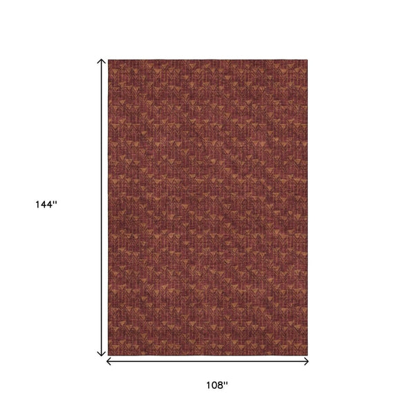 HomeRoots 9' x 12' Burgundy and Brown Geometric Area Rug – Stylish, Washable, UV-Protected for Modern Homes 647079