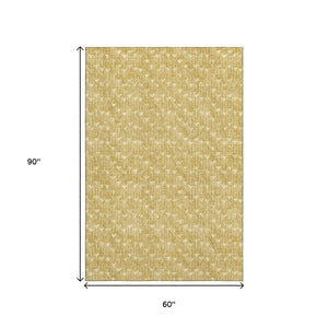 HomeRoots 5' X 8' Gold and Ivory Geometric Area Rug - Durable, Washable, UV-Protected, Modern Style for Any Room 647082