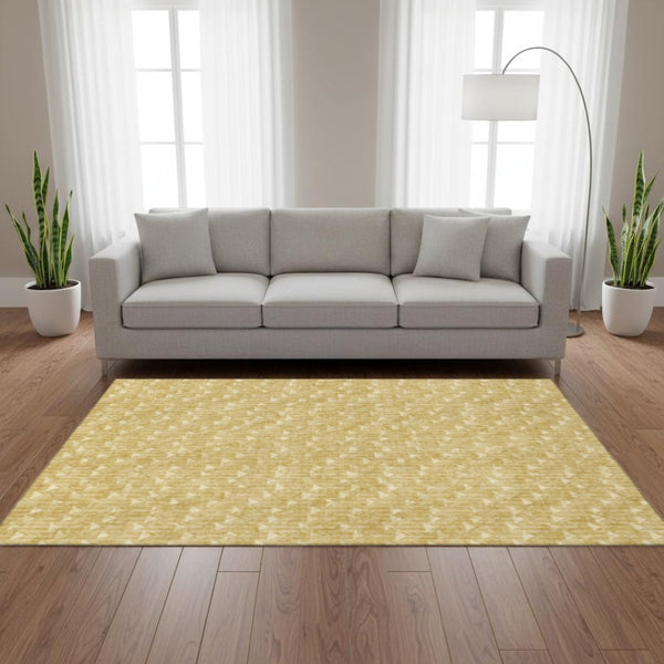 HomeRoots 5' X 8' Gold and Ivory Geometric Area Rug - Durable, Washable, UV-Protected, Modern Style for Any Room 647082