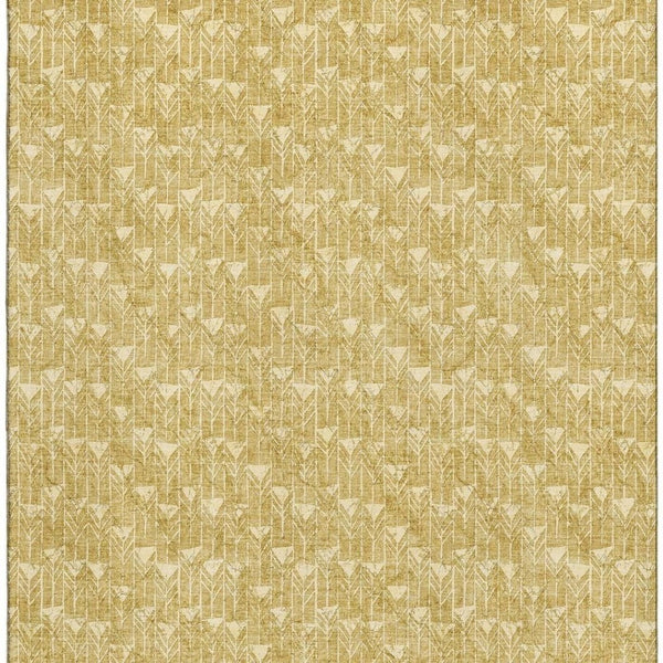 HomeRoots 5' X 8' Gold and Ivory Geometric Area Rug - Durable, Washable, UV-Protected, Modern Style for Any Room 647082