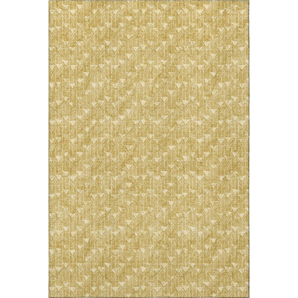 HomeRoots 5' X 8' Gold and Ivory Geometric Area Rug - Durable, Washable, UV-Protected, Modern Style for Any Room 647082