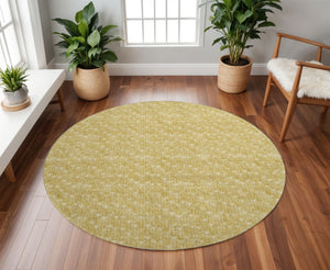 HomeRoots 8' Gold and Ivory Geometric Round Rug - Stain-Resistant, Washable, UV-Protected for Any Space! 647083