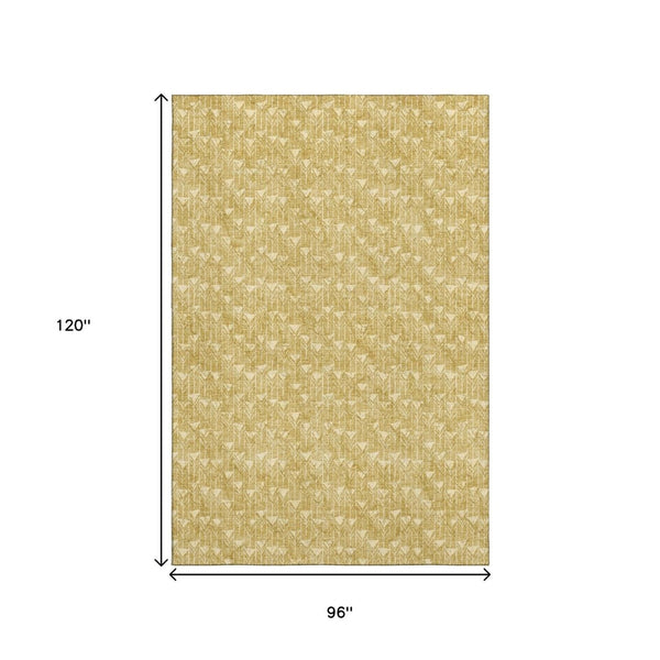 HomeRoots 8' X 10' Gold and Ivory Geometric Area Rug – Stylish, Washable, and UV-Protected for Modern Spaces 647084