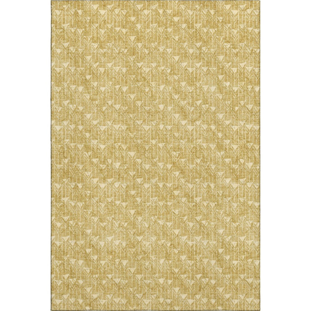 HomeRoots 8' X 10' Gold and Ivory Geometric Area Rug – Stylish, Washable, and UV-Protected for Modern Spaces 647084