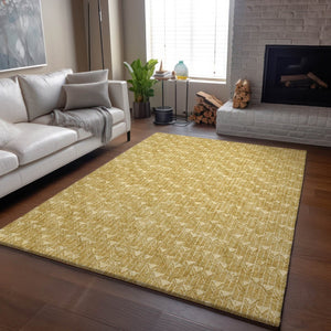 HomeRoots 8' X 10' Gold and Ivory Geometric Area Rug – Stylish, Washable, and UV-Protected for Modern Spaces 647084