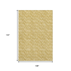HomeRoots 9' X 12' Gold and Ivory Geometric Area Rug - Washable, UV-Protected, Durable Design for Family Life 647085
