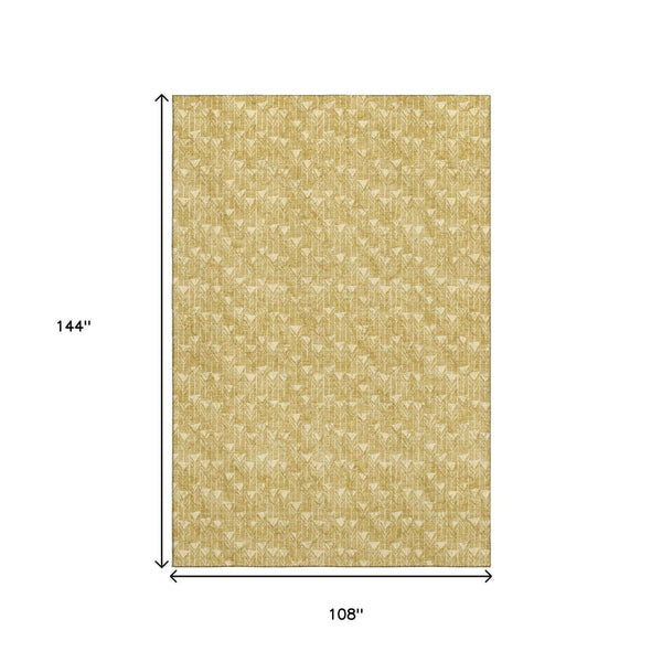 HomeRoots 9' X 12' Gold and Ivory Geometric Area Rug - Washable, UV-Protected, Durable Design for Family Life 647085