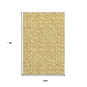 HomeRoots 10' X 14' Stylish Gold and Ivory Geometric Area Rug – Washable, UV-Protected, Durable for Busy Homes 647086