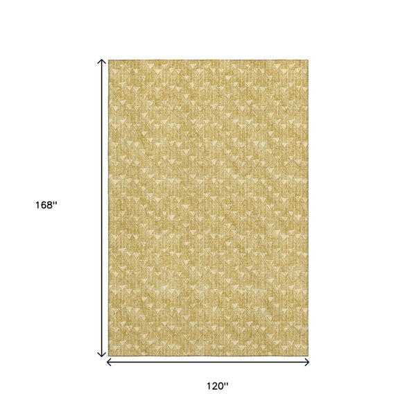 HomeRoots 10' X 14' Stylish Gold and Ivory Geometric Area Rug – Washable, UV-Protected, Durable for Busy Homes 647086