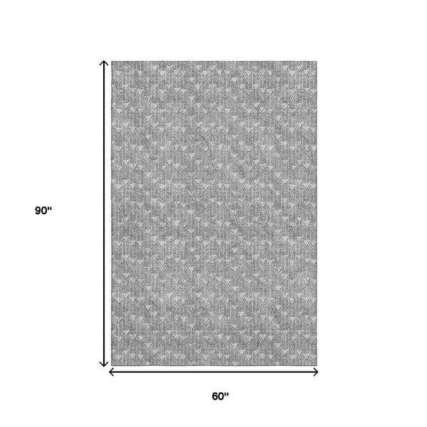 HomeRoots 5' X 8' Gray And Ivory Geometric Washable Area Rug - Durable, Stain Resistant, UV Protected Design 647088