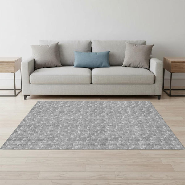 HomeRoots 5' X 8' Gray And Ivory Geometric Washable Area Rug - Durable, Stain Resistant, UV Protected Design 647088