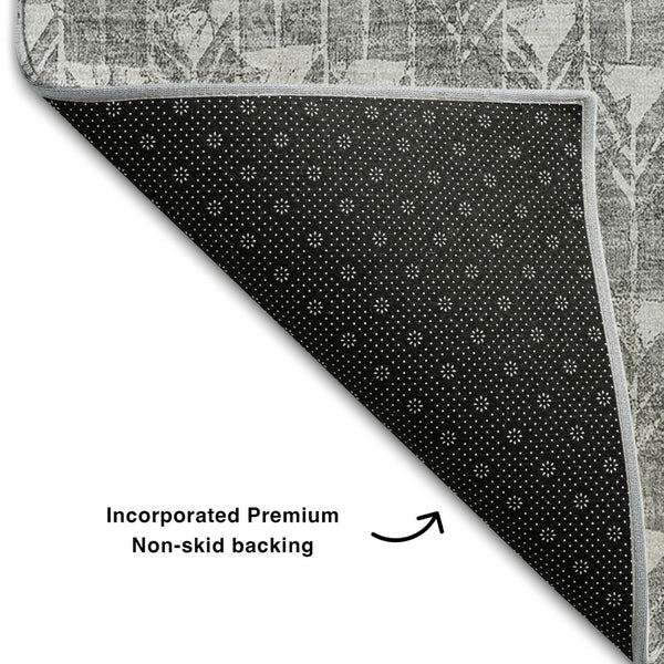 HomeRoots 5' X 8' Gray And Ivory Geometric Washable Area Rug - Durable, Stain Resistant, UV Protected Design 647088