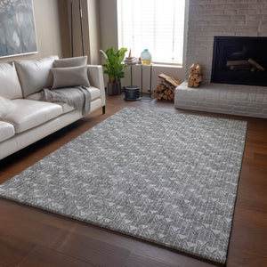 HomeRoots 5' X 8' Gray And Ivory Geometric Washable Area Rug - Durable, Stain Resistant, UV Protected Design 647088