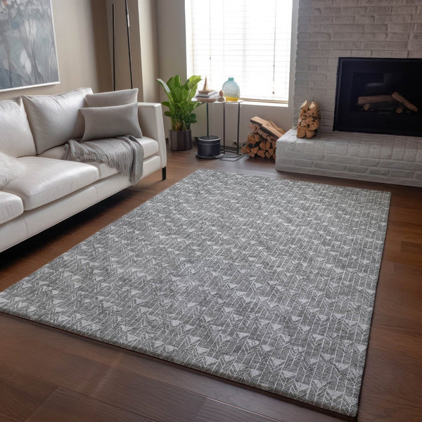 HomeRoots 5' X 8' Gray And Ivory Geometric Washable Area Rug - Durable, Stain Resistant, UV Protected Design 647088
