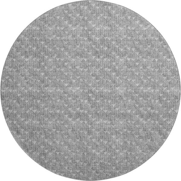 HomeRoots 8' Gray And Ivory Geometric Round Rug – Washable, UV Protected, Stain Resistant, Perfect for Modern Spaces 647089