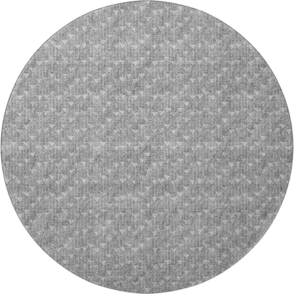 HomeRoots 8' Gray And Ivory Geometric Round Rug – Washable, UV Protected, Stain Resistant, Perfect for Modern Spaces 647089