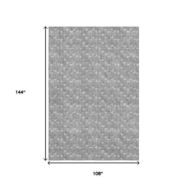 HomeRoots 9' X 12' Gray and Ivory Geometric Area Rug - Washable, UV Protected, Durable for Indoor & Outdoor Use 647091