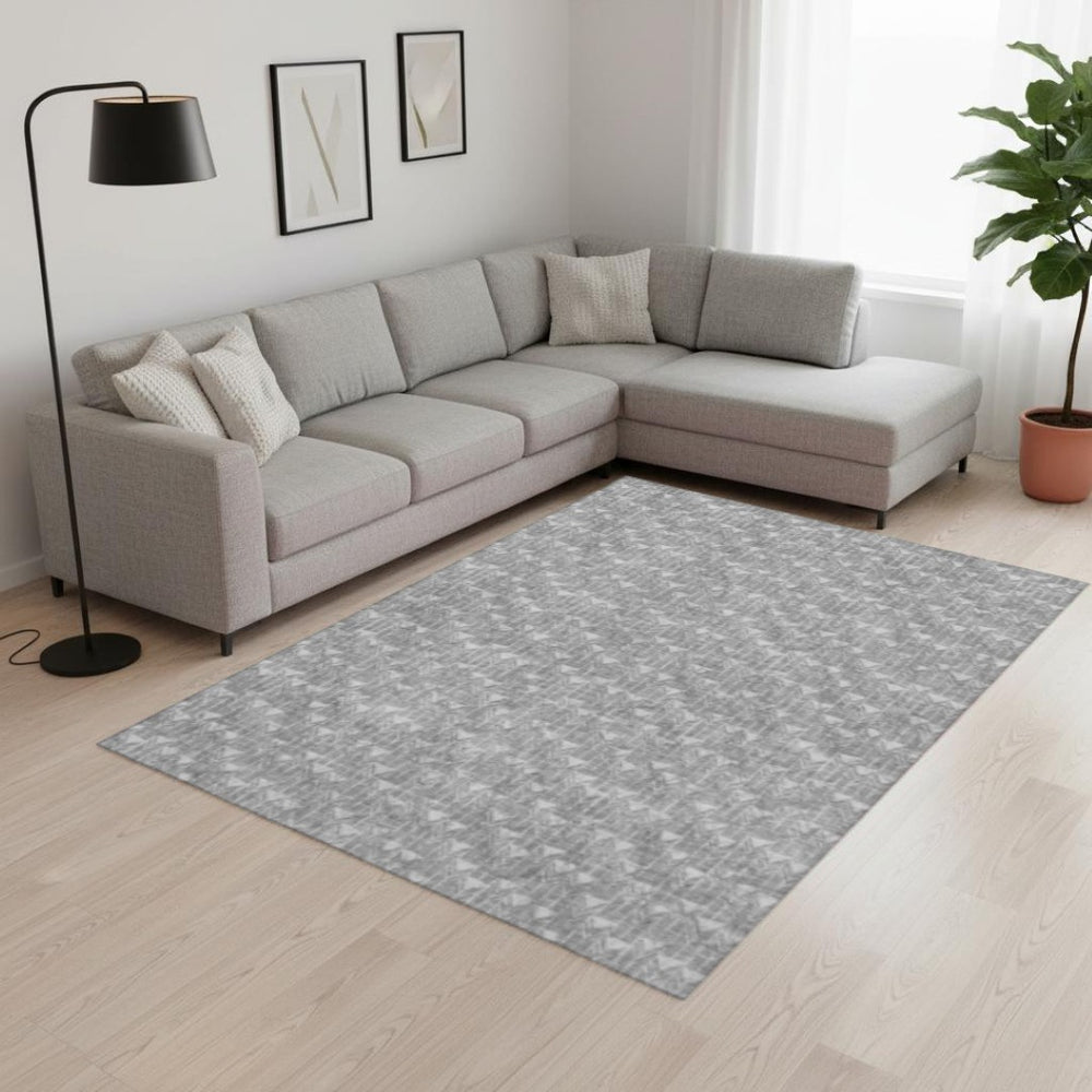 HomeRoots 10' Gray and Ivory Geometric Washable Area Rug - UV Protected, Durable, Easy-Clean, Stylish Design 647092