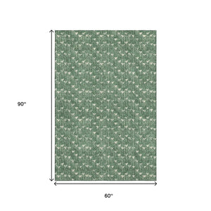 HomeRoots 5' X 8' Green and Ivory Geometric Area Rug – Washable, Stain Resistant, UV Protected for Busy Homes! 647094