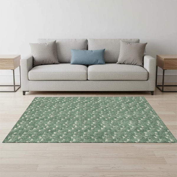 HomeRoots 5' X 8' Green and Ivory Geometric Area Rug – Washable, Stain Resistant, UV Protected for Busy Homes! 647094