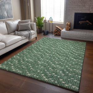 HomeRoots 5' X 8' Green and Ivory Geometric Area Rug – Washable, Stain Resistant, UV Protected for Busy Homes! 647094