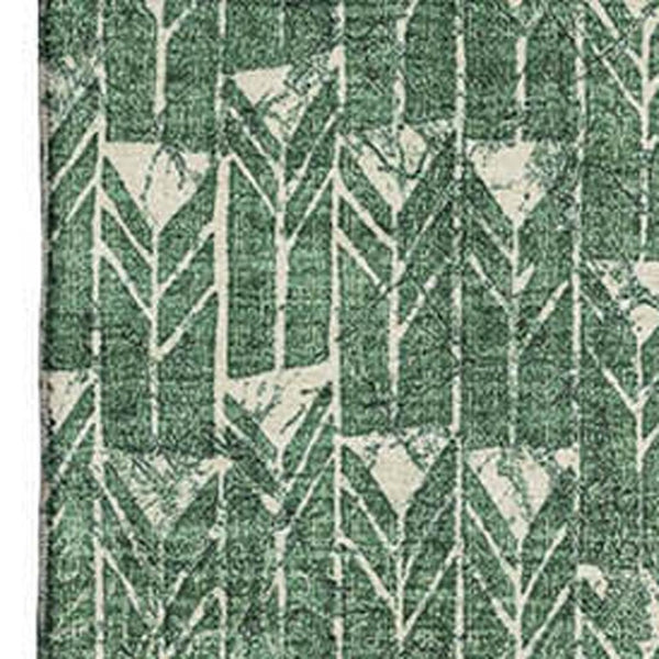 HomeRoots 5' X 8' Green and Ivory Geometric Area Rug – Washable, Stain Resistant, UV Protected for Busy Homes! 647094