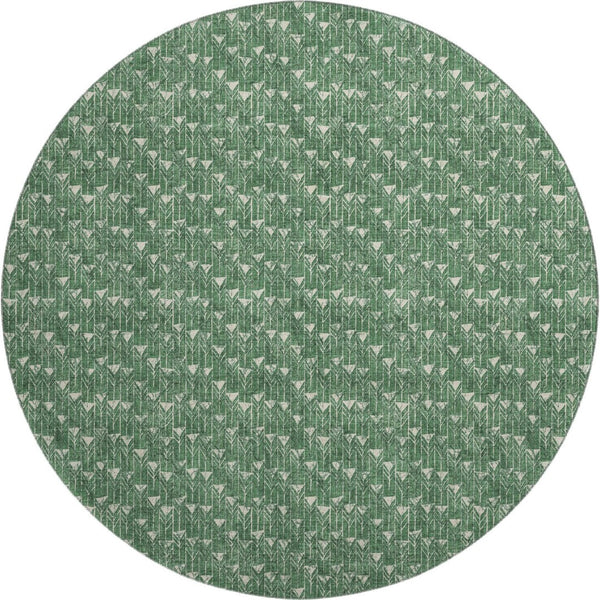 HomeRoots 8' Green and Ivory Geometric Round Rug - Washable, UV Protected, Durable for Indoor and Outdoor Use 647095