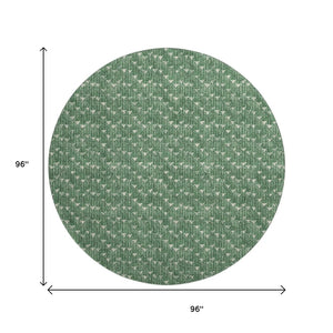HomeRoots 8' Green and Ivory Geometric Round Rug - Washable, UV Protected, Durable for Indoor and Outdoor Use 647095
