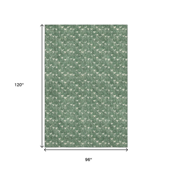 HomeRoots 8' X 10' Green & Ivory Geometric Washable Area Rug - UV Protected, Stain-Resistant for Homes 647096