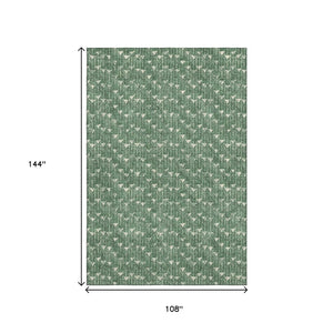 HomeRoots 9' X 12' Stylish Green & Ivory Geometric Area Rug - Washable, UV Protected, Stain Resistant Comfort 647097