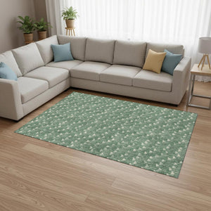 HomeRoots 9' X 12' Stylish Green & Ivory Geometric Area Rug - Washable, UV Protected, Stain Resistant Comfort 647097