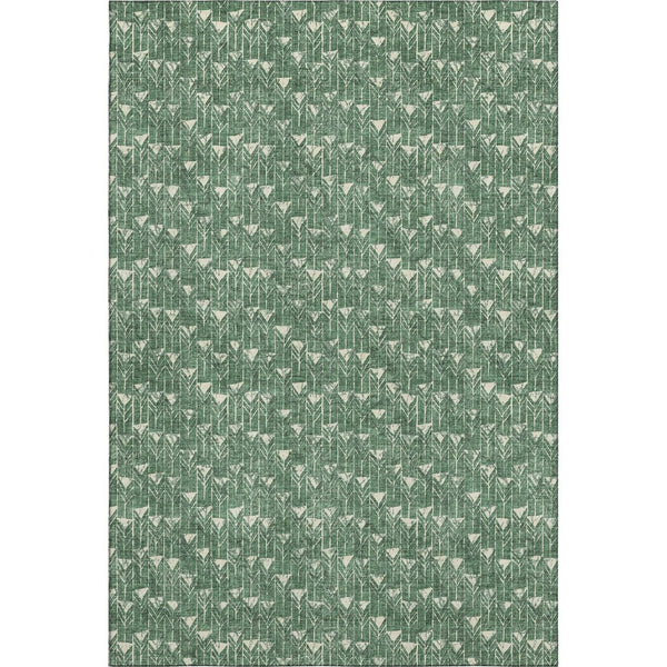 HomeRoots 9' X 12' Stylish Green & Ivory Geometric Area Rug - Washable, UV Protected, Stain Resistant Comfort 647097