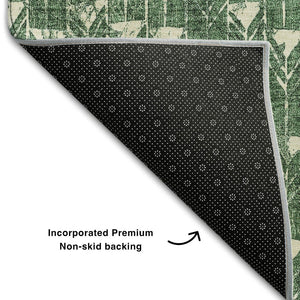 HomeRoots 9' X 12' Stylish Green & Ivory Geometric Area Rug - Washable, UV Protected, Stain Resistant Comfort 647097