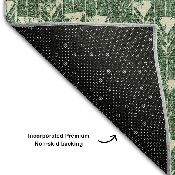 HomeRoots 9' X 12' Stylish Green & Ivory Geometric Area Rug - Washable, UV Protected, Stain Resistant Comfort 647097