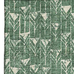 HomeRoots 9' X 12' Stylish Green & Ivory Geometric Area Rug - Washable, UV Protected, Stain Resistant Comfort 647097