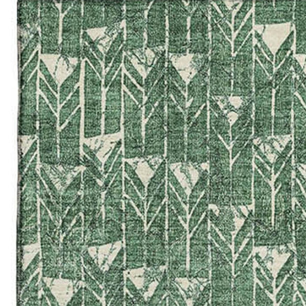 HomeRoots 9' X 12' Stylish Green & Ivory Geometric Area Rug - Washable, UV Protected, Stain Resistant Comfort 647097