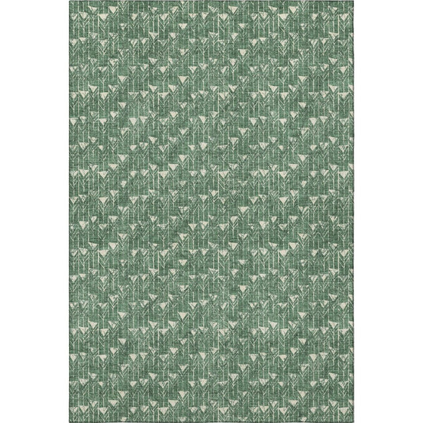 HomeRoots 9' X 12' Stylish Green & Ivory Geometric Area Rug - Washable, UV Protected, Stain Resistant Comfort 647097