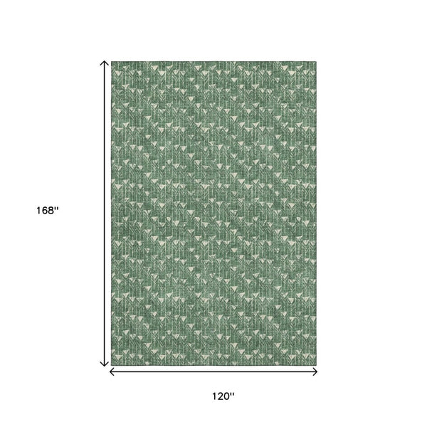 HomeRoots 10' Green and Ivory Geometric Area Rug – Washable, UV-Protected, Perfect for Kids, Pets, and Style! 647098