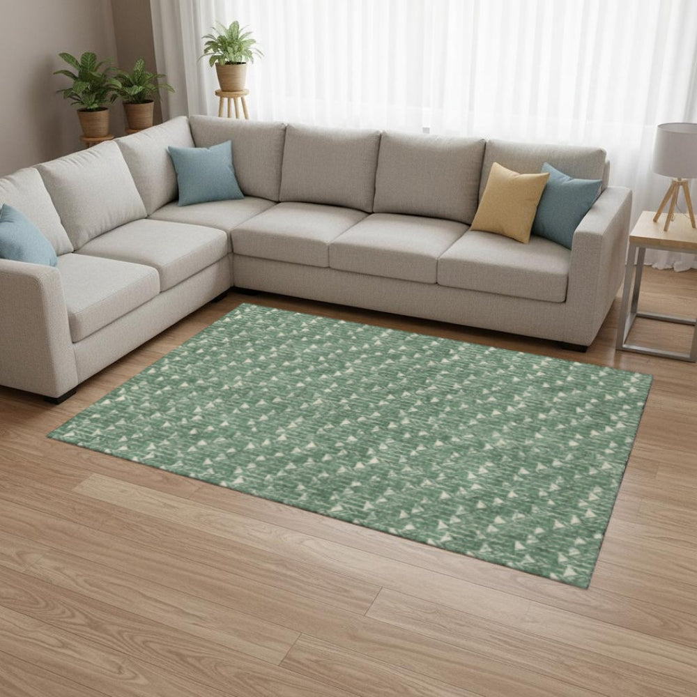 HomeRoots 10' Green and Ivory Geometric Area Rug – Washable, UV-Protected, Perfect for Kids, Pets, and Style! 647098