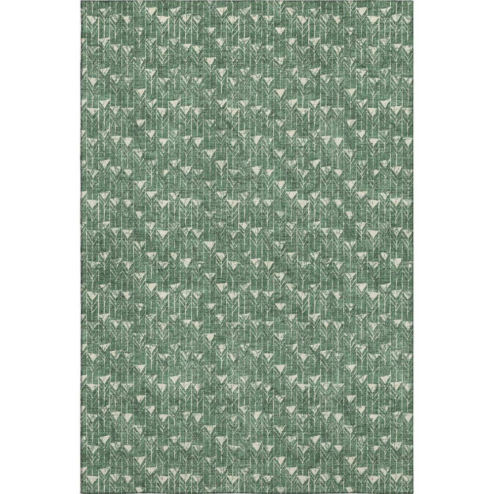 HomeRoots 10' Green and Ivory Geometric Area Rug – Washable, UV-Protected, Perfect for Kids, Pets, and Style! 647098