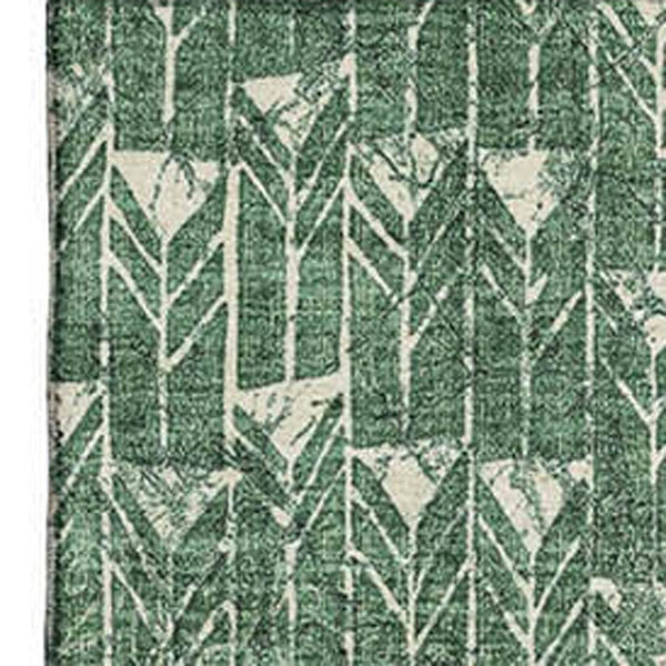HomeRoots 10' Green and Ivory Geometric Area Rug – Washable, UV-Protected, Perfect for Kids, Pets, and Style! 647098